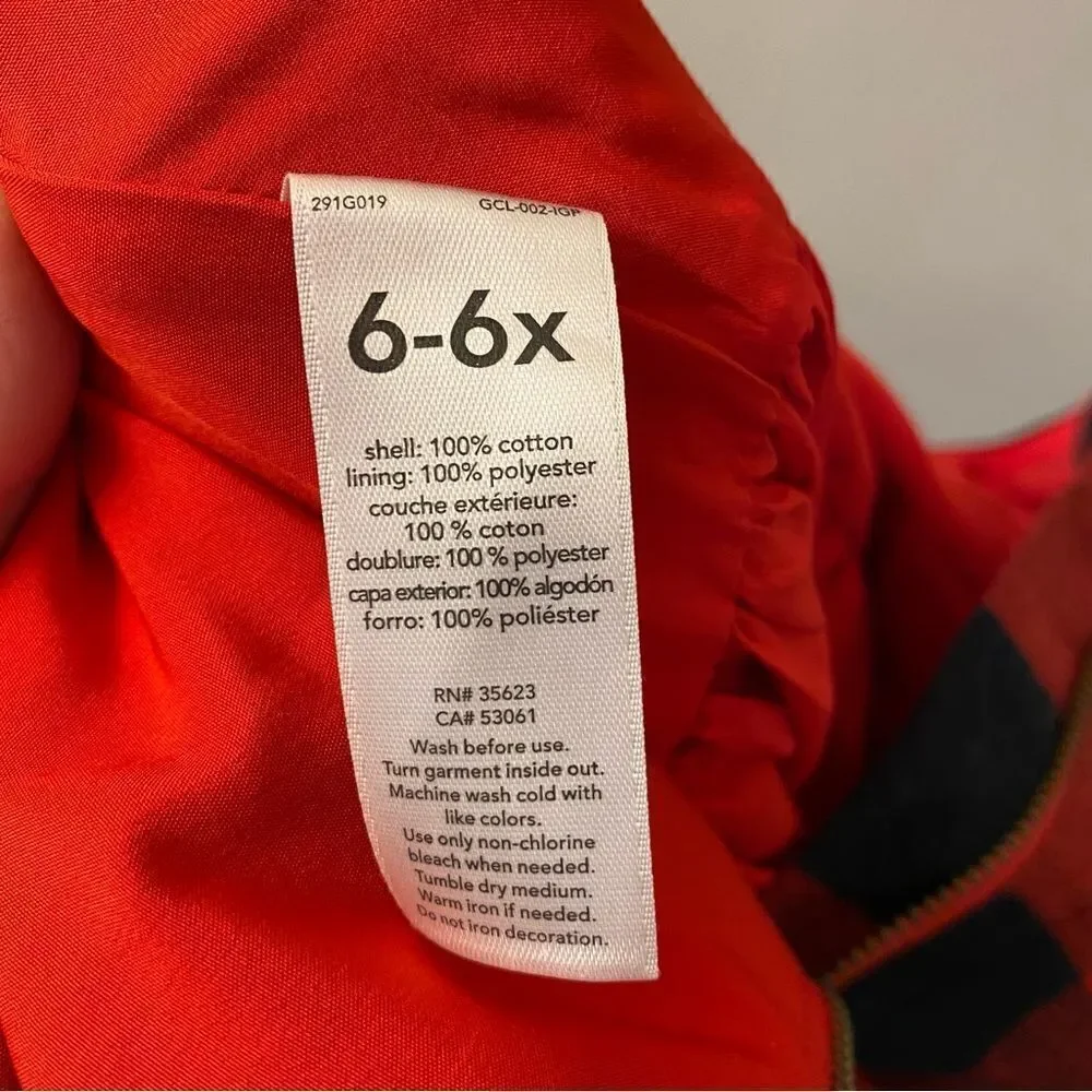 Carter's girls Red black Buffalo Check Flannel cotton Dress 6X